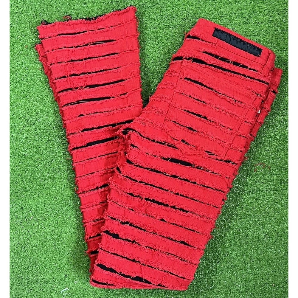 Rockstar Original Y2K Stack Flare Jeans 32 Red Distressed RSO Retro Streetwear